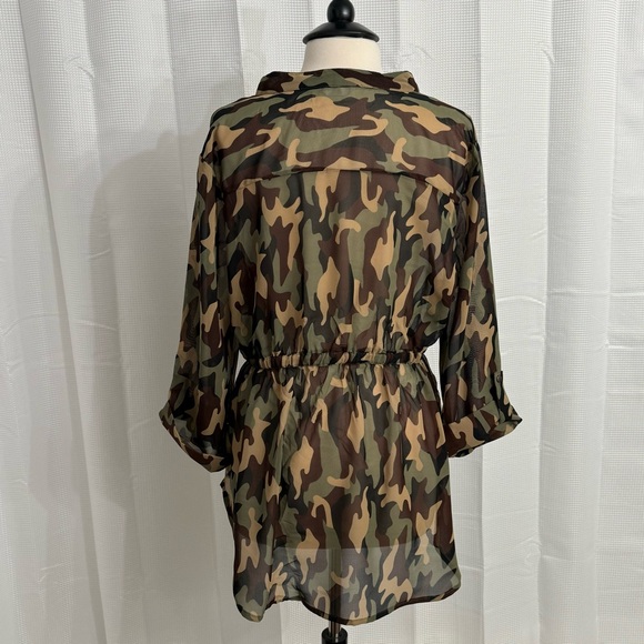 Dalin Women's Chiffon Camo V-Neck Blouse, Drawstring, 3/4 Sleeves, Size 2X - Picture 7 of 7